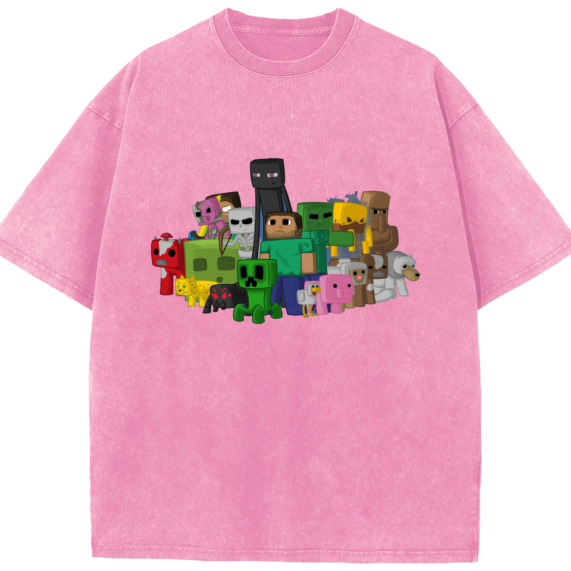 （画像用） マインクラフト ブロックの世界 Minecraft MC Block world 綿100% ヴィンテージ風 半袖Tシャツ（フロントプリント）